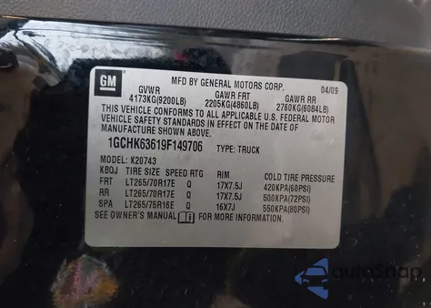 2009 Chevrolet Silverado 2500Hd Ltz z USA, uszkodzony, nr VIN 1GCHK63619F149706